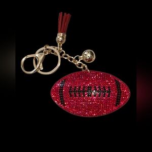 Red And Black Rhinestone Football Bag Charm | Keychain